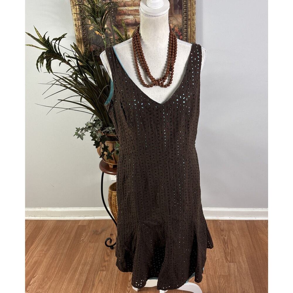 Gabriella Skye New York Dress Womens Size 12 Brown Eyelet Sleeveless Lined - Picture 2 of 10
